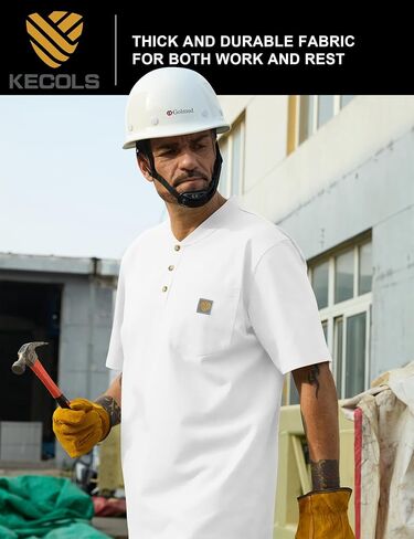 رجال لائقة الجيب القصيرة ذات الوزن الثقيل العمل Henley T-Shirt (منتظم وطويل) in Kuwait