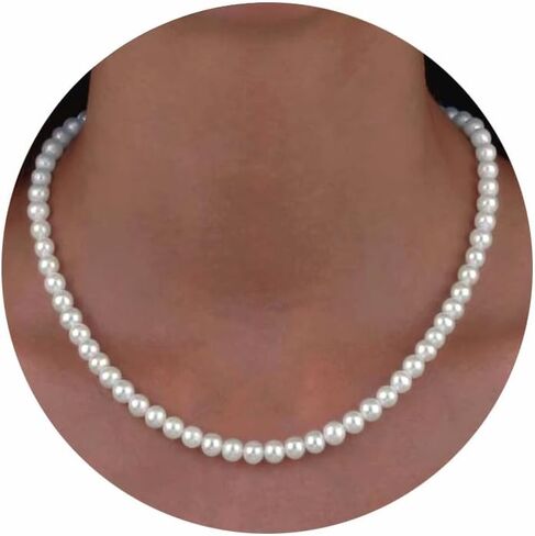 Pearl Necklace for Women - Dainty Round Imitation Pearl Choker necklaces for women in Saudi Arabia