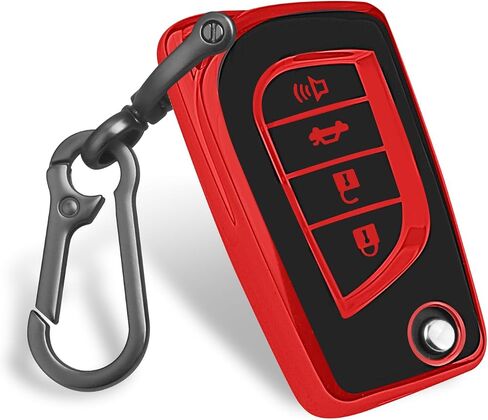 Car Key Cover for Toyota, Soft TPU Key Fob Cover Compatible with Rav4 Camry Fortuner Tundra Corolla C-HR Highlander, fit for 4 Buttons Foldable Car Key (Silver-Pink) in Saudi Arabia