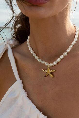 CLASSYZINT Gold Starfish Pendant Necklace Baroque Simulated Pearl Necklace for Women Summer Beach Jewelry in Saudi Arabia