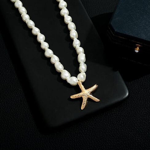 CLASSYZINT Gold Starfish Pendant Necklace Baroque Simulated Pearl Necklace for Women Summer Beach Jewelry in Saudi Arabia