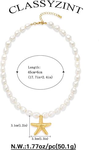 CLASSYZINT Gold Starfish Pendant Necklace Baroque Simulated Pearl Necklace for Women Summer Beach Jewelry in Saudi Arabia