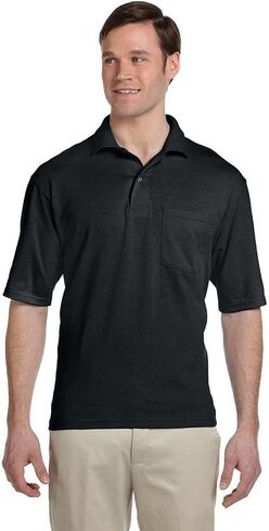 Jerzees Adult 5.6 oz. SpotShield™ Pocket Jersey Polo S BLACK in Saudi Arabia