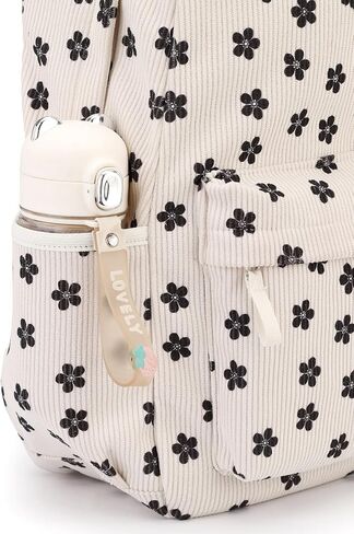 Backpack for Girls Boy Teen Corduroy Bookbags Elementary Middle High School Women Laptop Bag with Lunch Box Pencil Bag (Flower Black) in Kuwait