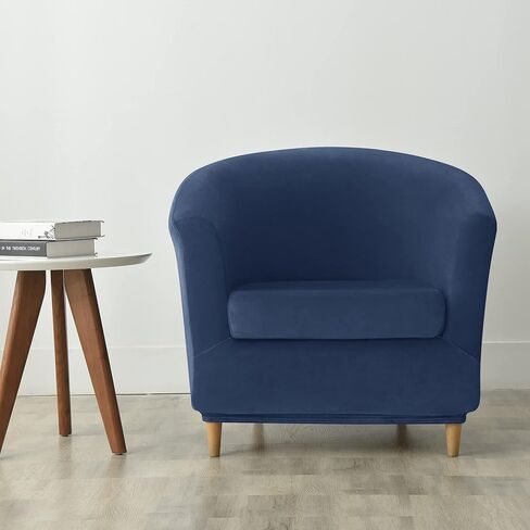 HFCNMY 2 Piece Club Chair Slipcover,Stretch Velvet Barrel Chair Covers Soft Tub Chair Slipcover Washable Armchair Cover with Elastic Bottom Blue in Kuwait