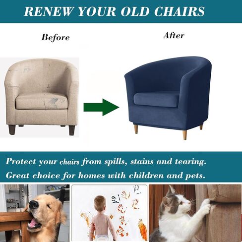 HFCNMY 2 Piece Club Chair Slipcover,Stretch Velvet Barrel Chair Covers Soft Tub Chair Slipcover Washable Armchair Cover with Elastic Bottom Blue in Kuwait