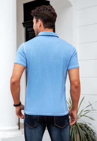 ZPB Men’s Fashion Short Sleeve Polo Shirts Casual Moisture Wicking Golf Shirts Buttons Collared Solid T Shirts with Pocket in Saudi Arabia