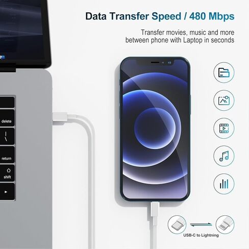 Phone Charger Fast Charging 6 FT, Long USB C to Lighting Cable 6 Foot with 20W USB C Rapid Phone Charger Block, Compatible with iPhone 14 Pro/13Pro Max/12/11Pro/Mini, 2 Pack -Black in Kuwait