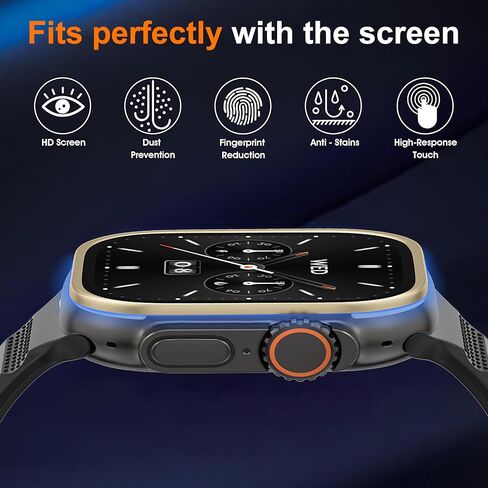 2-Pack Tempered Glass Waterproof HD Screen Protector with Titanium Compatible with Apple Watch Ultra 1/2/3 49mm (black) in Saudi Arabia