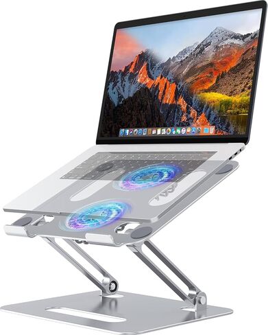 Adjustable Laptop Stand with RGB Cooling Fan-Ergonomic Aluminum Alloy Notebook Holder for Desk & Office-Portable & Foldable Stand Compatible with MacBook, ASUS, Dell, lenovo 10-16 inch（Silver） in Kuwait