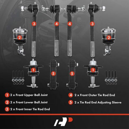 A-Premium Set of 10, Front Upper Lower Ball Joint Inner Outer Tie Rod End & Sleeve, Compatible with Chevrolet Blazer 1996-2005, S10 1996-2003 & GMC Jimmy 1996-2001, Sonoma & Isuzu Hombre, RWD in Saudi Arabia