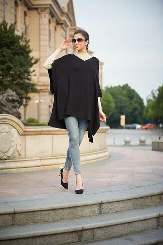 Modena Women's ExtraSoft Fine Knit Pullover Poncho. Sleeveless, Open Sides. V Neck Easy On and Off. in Saudi Arabia