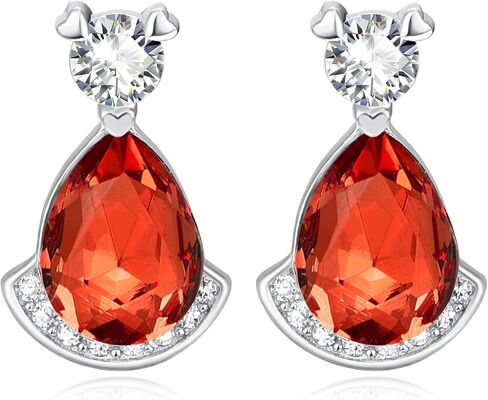 Birthstone Teardrop Crystal Stud Earrings for Women 14K White Gold Solitaire Studs Halo Earrings for Birthday Gifts Teardrop Earrings for women in Kuwait