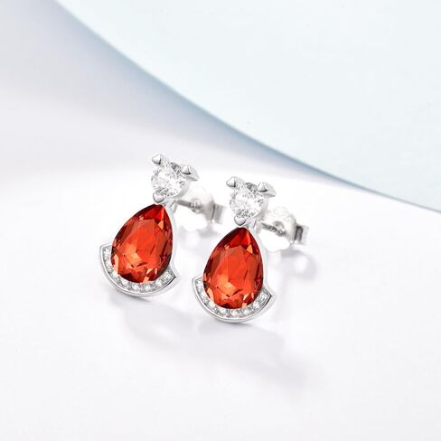Birthstone Teardrop Crystal Stud Earrings for Women 14K White Gold Solitaire Studs Halo Earrings for Birthday Gifts Teardrop Earrings for women in Kuwait