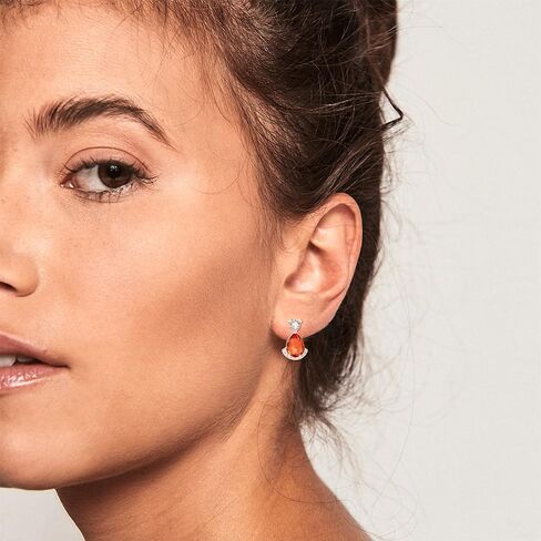 Birthstone Teardrop Crystal Stud Earrings for Women 14K White Gold Solitaire Studs Halo Earrings for Birthday Gifts Teardrop Earrings for women in Kuwait