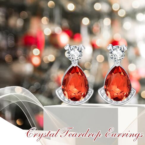 Birthstone Teardrop Crystal Stud Earrings for Women 14K White Gold Solitaire Studs Halo Earrings for Birthday Gifts Teardrop Earrings for women in Kuwait