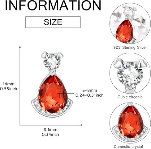 Birthstone Teardrop Crystal Stud Earrings for Women 14K White Gold Solitaire Studs Halo Earrings for Birthday Gifts Teardrop Earrings for women in Kuwait