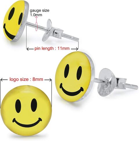 Smiley Face Logo 925 Sterling Silver Stud Earring. Sold by Pair in Saudi Arabia