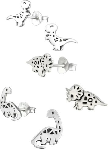 Icyrose 925 Sterling Silver Set من 3 أزواج متنوعة من الديناصورات والأصدقاء Earrass stud arock (Nickel Free) T-Rex ، Tyrannosaurus ، Brachiosaurus ، Triceratops in Saudi Arabia
