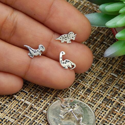 Icyrose 925 Sterling Silver Set من 3 أزواج متنوعة من الديناصورات والأصدقاء Earrass stud arock (Nickel Free) T-Rex ، Tyrannosaurus ، Brachiosaurus ، Triceratops in Saudi Arabia
