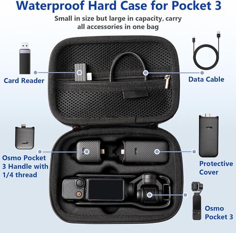 Jisoncase Pocket 3 حقيبة حمل ، حقيبة تخزين محمولة مقاومة للماء مع أحزمة الرسغ ، علبة سفر لـ DJI Osmo Pocket 3 Vlogging Camera (الأسود) in Kuwait