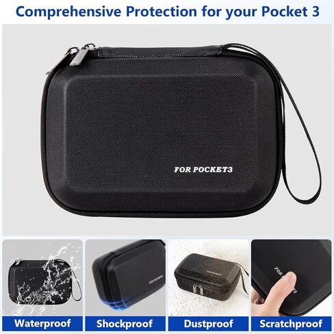Jisoncase Pocket 3 حقيبة حمل ، حقيبة تخزين محمولة مقاومة للماء مع أحزمة الرسغ ، علبة سفر لـ DJI Osmo Pocket 3 Vlogging Camera (الأسود) in Kuwait