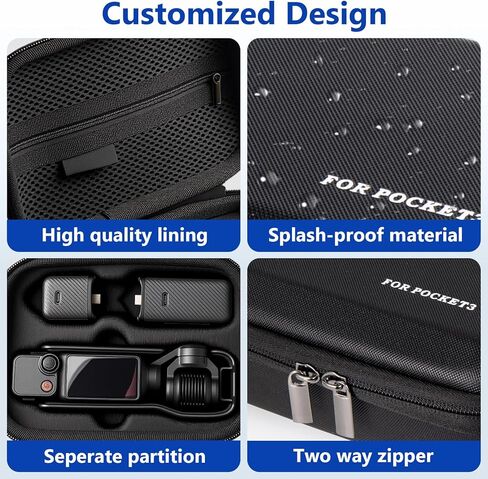 Jisoncase Pocket 3 حقيبة حمل ، حقيبة تخزين محمولة مقاومة للماء مع أحزمة الرسغ ، علبة سفر لـ DJI Osmo Pocket 3 Vlogging Camera (الأسود) in Kuwait