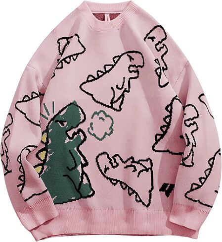 Women's Dinosaur Graphic Sweaters Cartoon Kwaii Knit Crewneck Long Sleeve Oversized Pullover Jumpers in Saudi Arabia