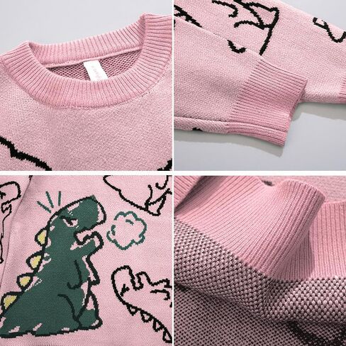 Women's Dinosaur Graphic Sweaters Cartoon Kwaii Knit Crewneck Long Sleeve Oversized Pullover Jumpers in Saudi Arabia