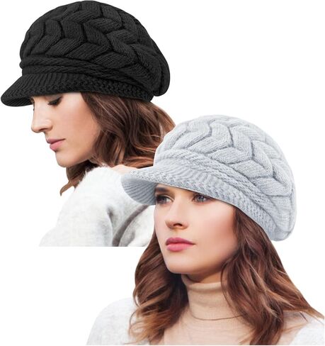YSense 2 Pack Womens Winter Hats Warm Knit Hat Slouchy Beanie Cap with Brim Gifts in Kuwait