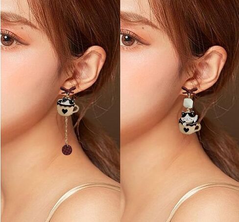 925 Silver Post Earrings For Women Personalized Stud Earrings Anime Asymmetrical Enamel Pendant Earrings in Saudi Arabia