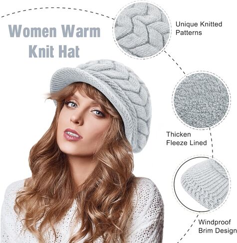 YSense 2 Pack Womens Winter Hats Warm Knit Hat Slouchy Beanie Cap with Brim Gifts in Kuwait