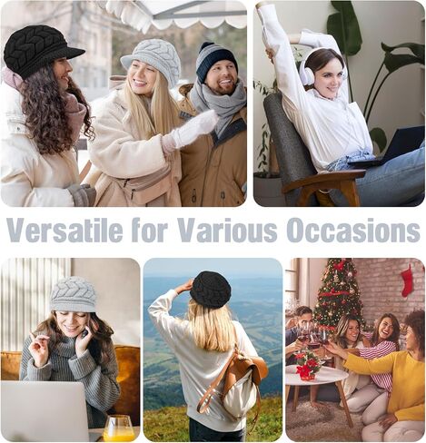 YSense 2 Pack Womens Winter Hats Warm Knit Hat Slouchy Beanie Cap with Brim Gifts in Kuwait
