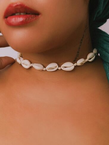 MINACHI Bohemian Cowrie Shell Choker Necklace, White Cord, Boho Summer Beach Shell Jewelry Gift for Women in Saudi Arabia