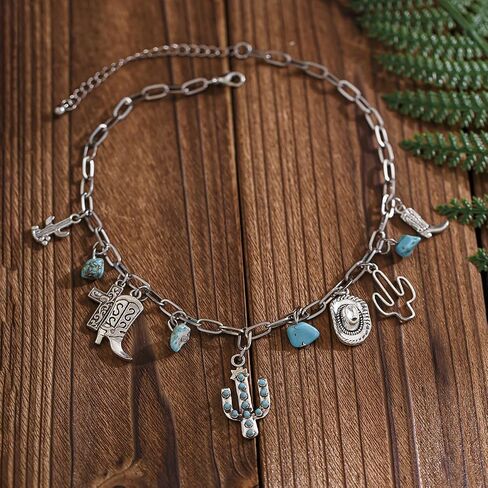 Western Cowgirl Necklaces for Women Country Turquoise Necklaces Layered Turquoise Choker Necklaces Vintage Western Country Jewelry Costume Accessories in Saudi Arabia