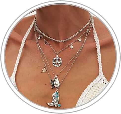 Western Cowgirl Necklaces for Women Country Turquoise Necklaces Layered Turquoise Choker Necklaces Vintage Western Country Jewelry Costume Accessories in Saudi Arabia
