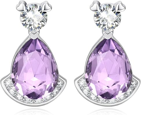 Birthstone Teardrop Crystal Stud Earrings for Women 14K White Gold Solitaire Studs Halo Earrings for Birthday Gifts Teardrop Earrings for women in Kuwait