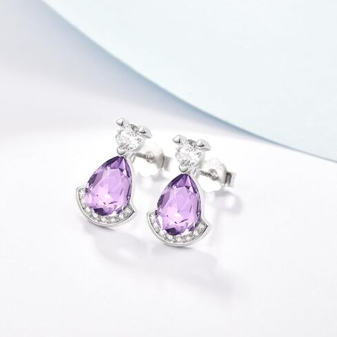 Birthstone Teardrop Crystal Stud Earrings for Women 14K White Gold Solitaire Studs Halo Earrings for Birthday Gifts Teardrop Earrings for women in Kuwait