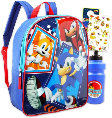 Sonic the Hedgehog Backpack Set - Bundle with 15" Backpack Featuring Tails, Knuckles Plus Stickers, Water Bottle, More | Sonic the Hedgehog School Bag for Boys in Saudi Arabia