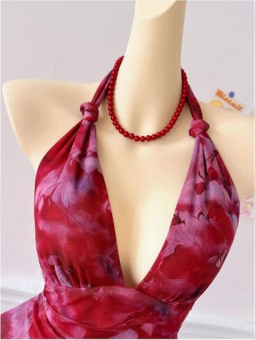 Verdusa Mesh Dress for Women Floral Backless Halter Short Dress Layered Ruffle Asymmetrical Slim Fit Mini Dresses in Saudi Arabia