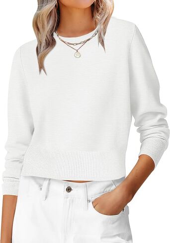 ANRABESS Women’s Long Sleeve Sweaters Cropped Crew Neck Business Casual Light Weight Sweater Tops Fall Fashion Clothes 2025 in Saudi Arabia