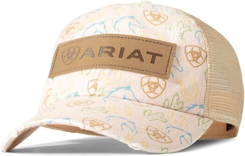 ARIAT Women's Horseshoe and Cactus Pattern Ponytail Cap with Large Patch (Pink) in Saudi Arabia