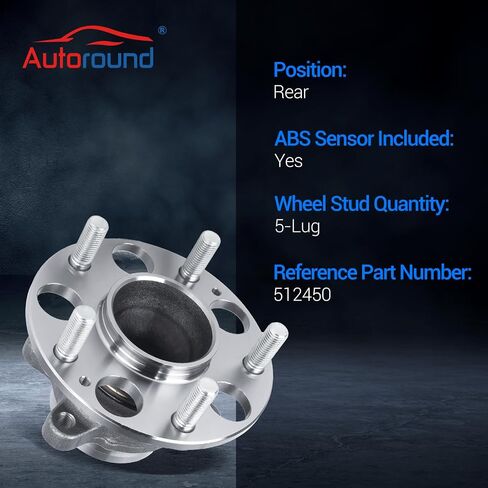 Autoround 512450 Rear Wheel Bearing and Hub Assembly Compatible with Honda Civic 2013 2014 EX EX-L Si, Honda Civic 2015 DX EX EX-L SE Si, 5 Lugs w/ABS, Set of 2 in Saudi Arabia