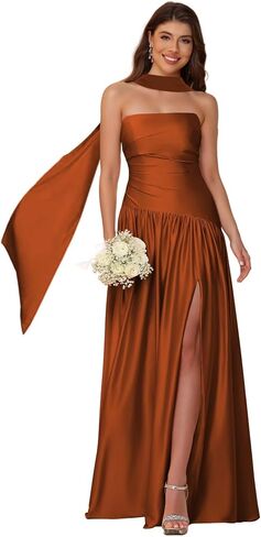 YOFF Scarf Satin Strapless Bridesmaid Dresses with Slit Mermaid Long Formal Party Dress YO257 in Saudi Arabia