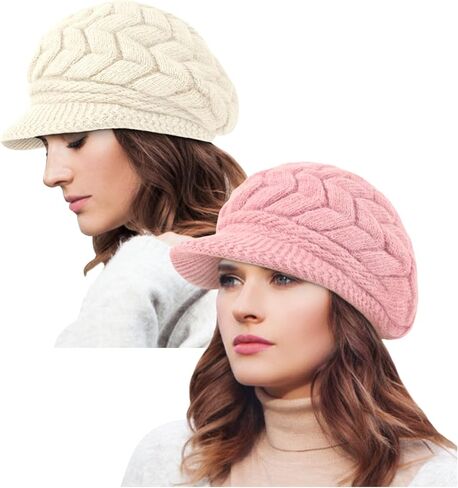 YSense 2 Pack Womens Winter Hats Warm Knit Hat Slouchy Beanie Cap with Brim Gifts in Kuwait