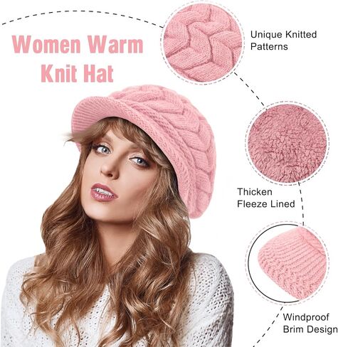 YSense 2 Pack Womens Winter Hats Warm Knit Hat Slouchy Beanie Cap with Brim Gifts in Kuwait
