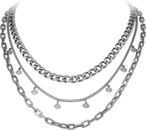 Harley-Davidson Women's Multi-Layers Dangle Bar & Shield Necklace Combo - Silver in Saudi Arabia
