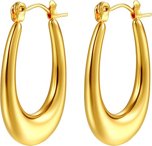 أقراط طوق للنساء من Ginger Lyne | الفولاذ المقاوم للصدأ 27x18mm نمط النمط خفيفة الوزن المجوهرات | الأطواق البيضاوية الذهبية الكلاسيكية هدية كل يوم in Kuwait