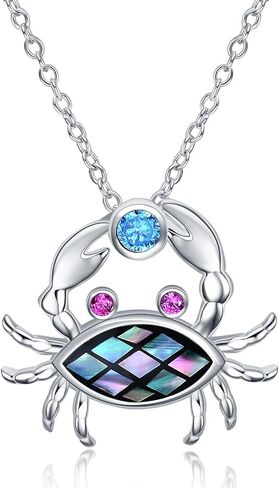 TIGER RIDER 925 Sterling Silver Ocean Necklace for Women Cute Dolphin Crab Necklace Abalone Shell Birthday Mothers Day Jewelry Gifts for Mom in Saudi Arabia