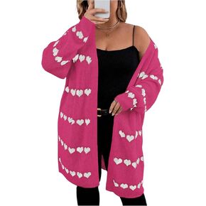 MakeMeChic Women's Plus Size Long Cadigan Sweaters Casual Open Front Kint Lightweight Cadigan Heart Long Sleeve Outerwear in Kuwait